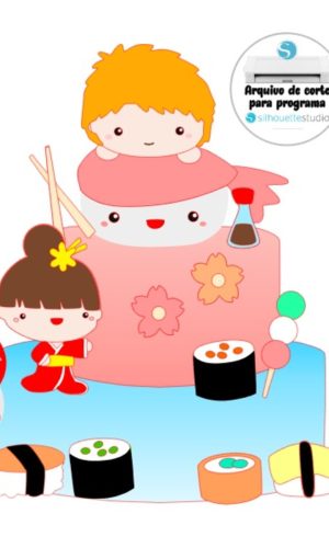 Arquivo de Corte Topo de Bolo Sushi Cute - Oriental