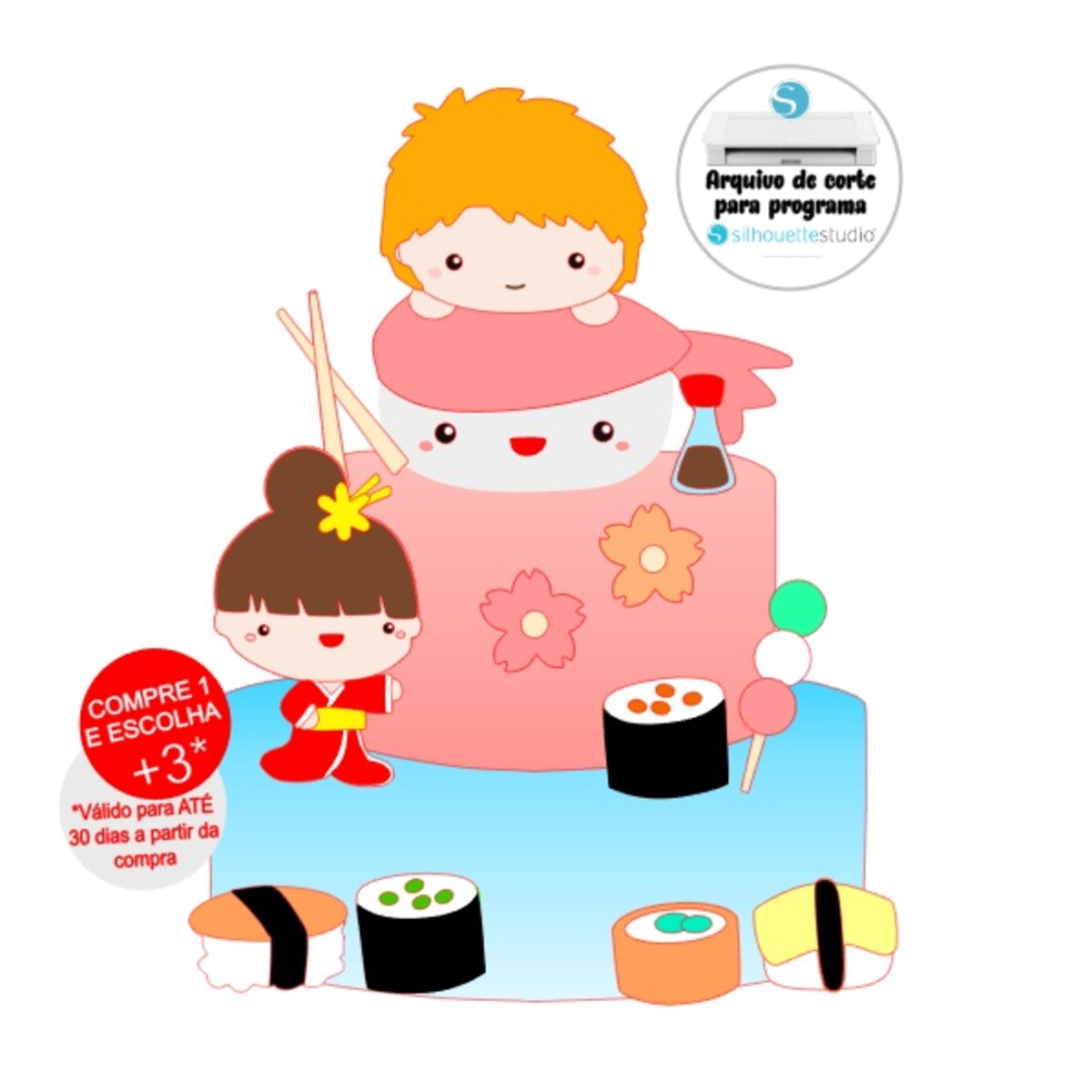 Arquivo de Corte Topo de Bolo Sushi Cute - Oriental