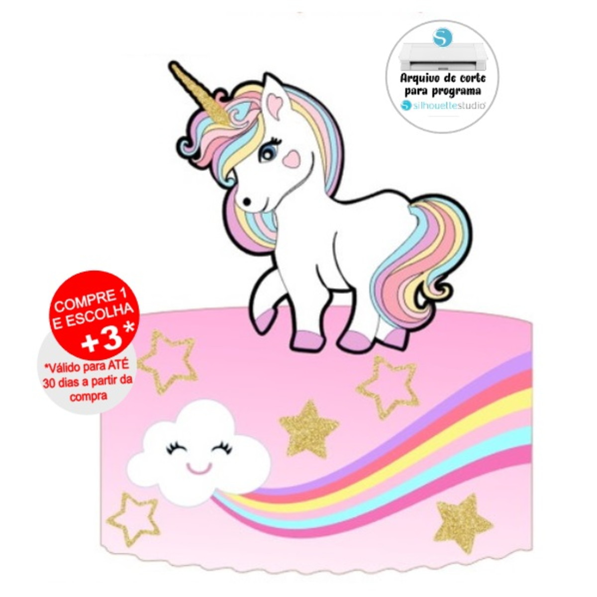 Arquivo de Corte Topo de Bolo Unicornio Cute