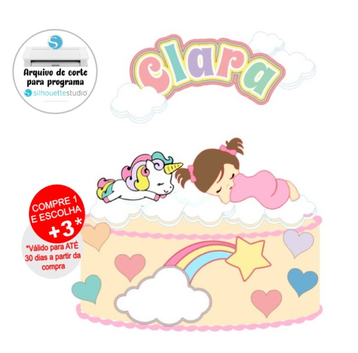 Arquivo de Corte Topo de Bolo Unicórnio e Bebê