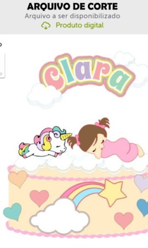 Arquivo de Corte Topo de Bolo Unicornio e Menina Bebê