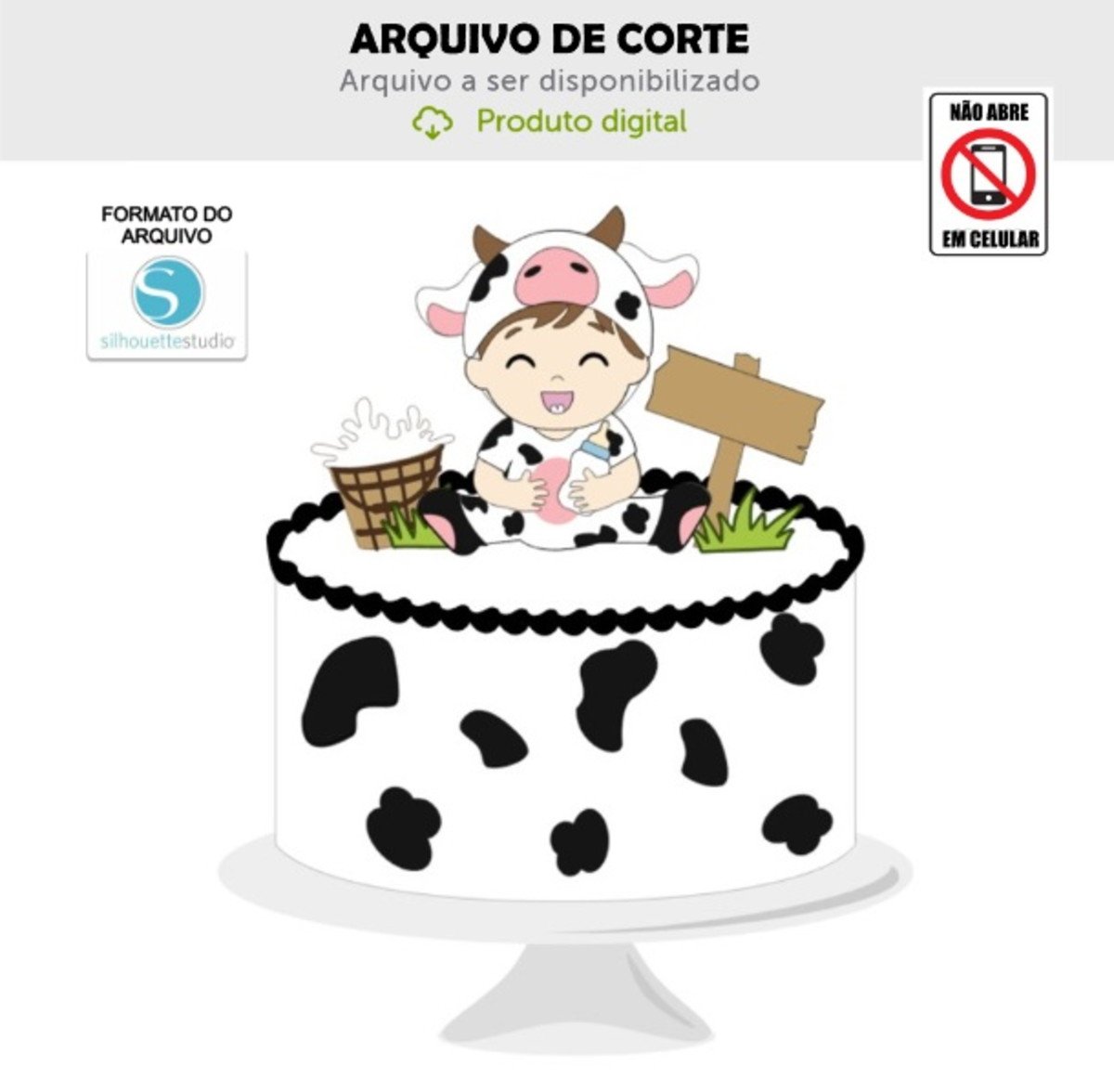 Arquivo de Corte Topo de Bolo Vaquinha Bebê