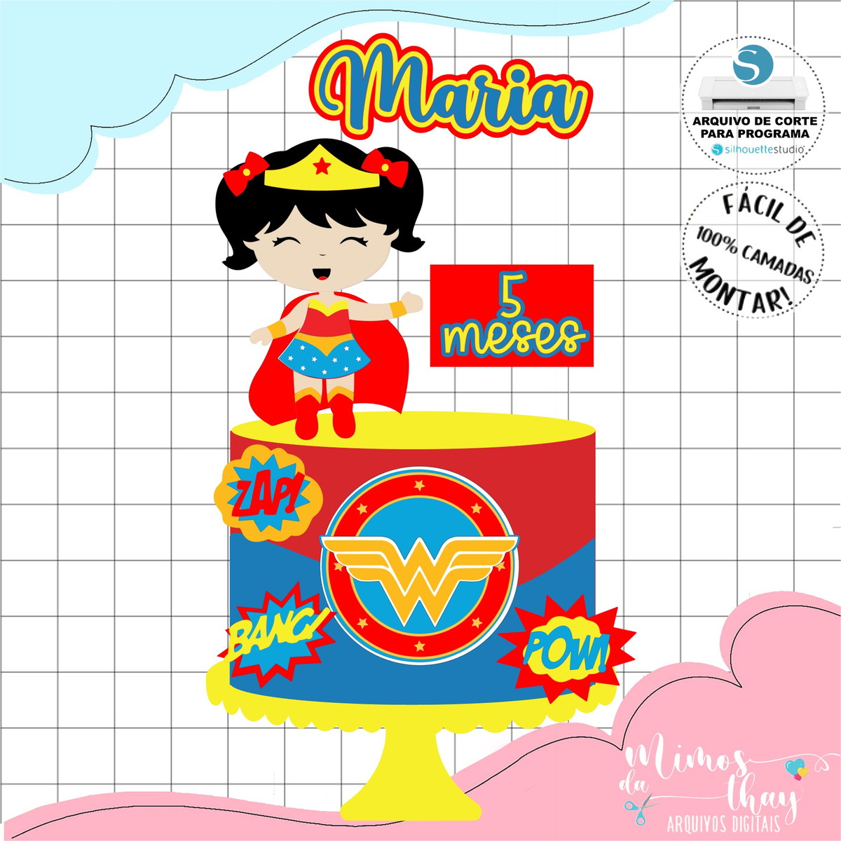 Arquivo de Corte: Topo Mulher Maravilha Cute 006