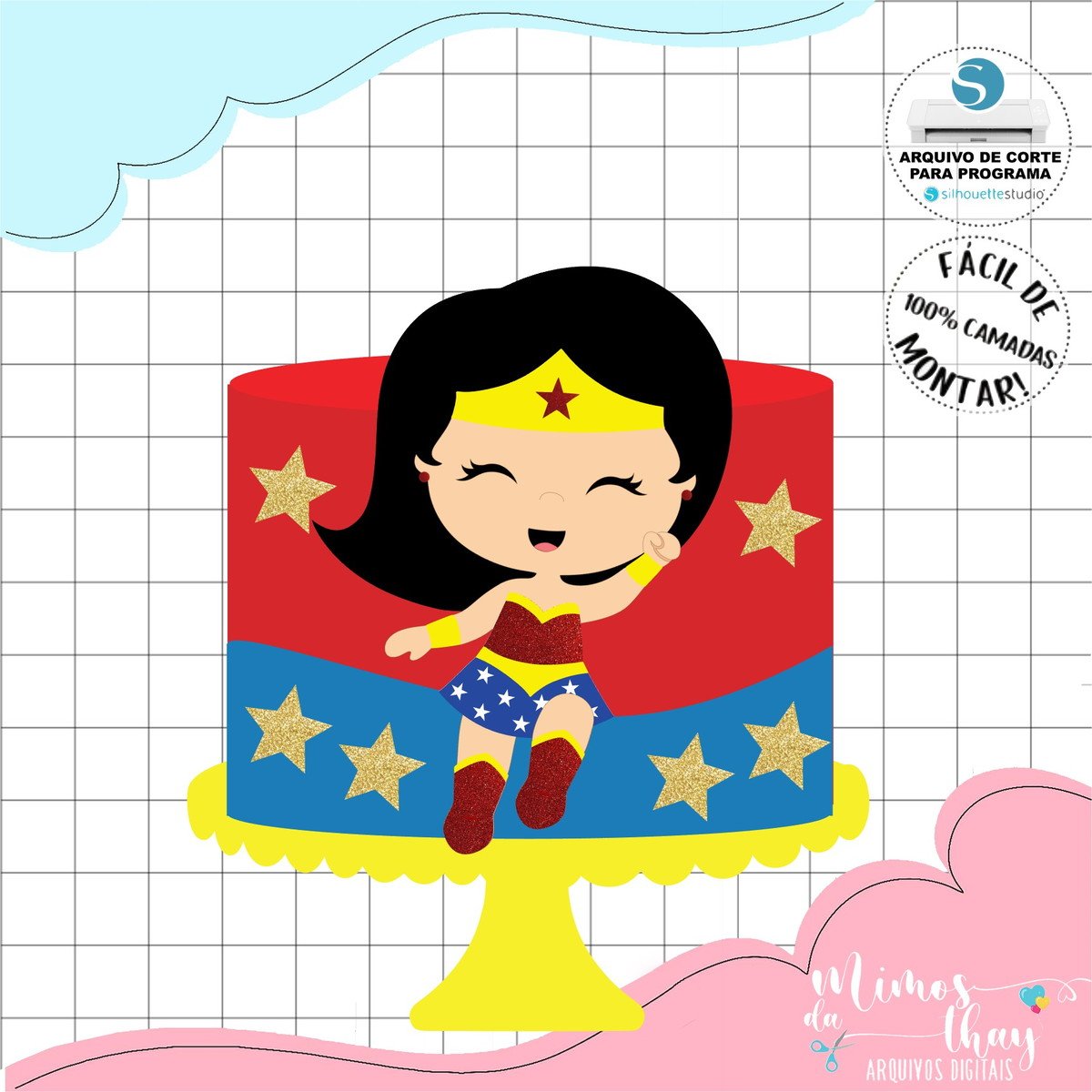 Arquivo de Corte: Topo Mulher Maravilha Cute 008