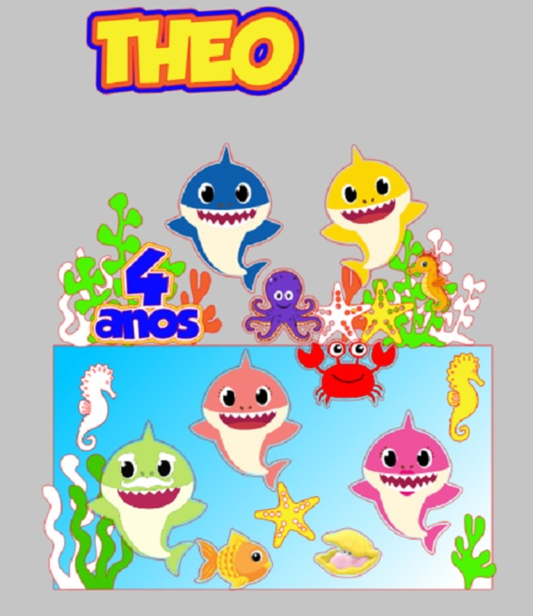 Arquivo digital p/ SILHOUETTE - Topo de Bolo Baby Shark 02