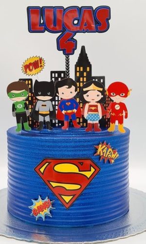 ARQUIVO DIGITAL- Topo de bolo Liga da Justiça Cute + 4