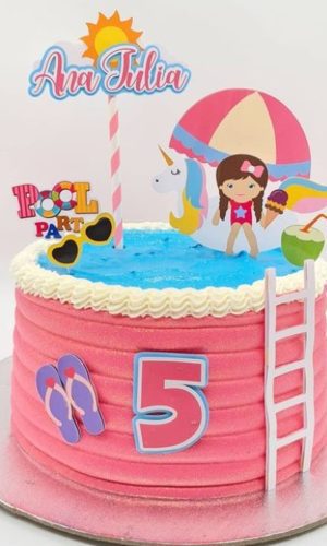 ARQUIVO DIGITAL - Topo de bolo pool party menina + 4