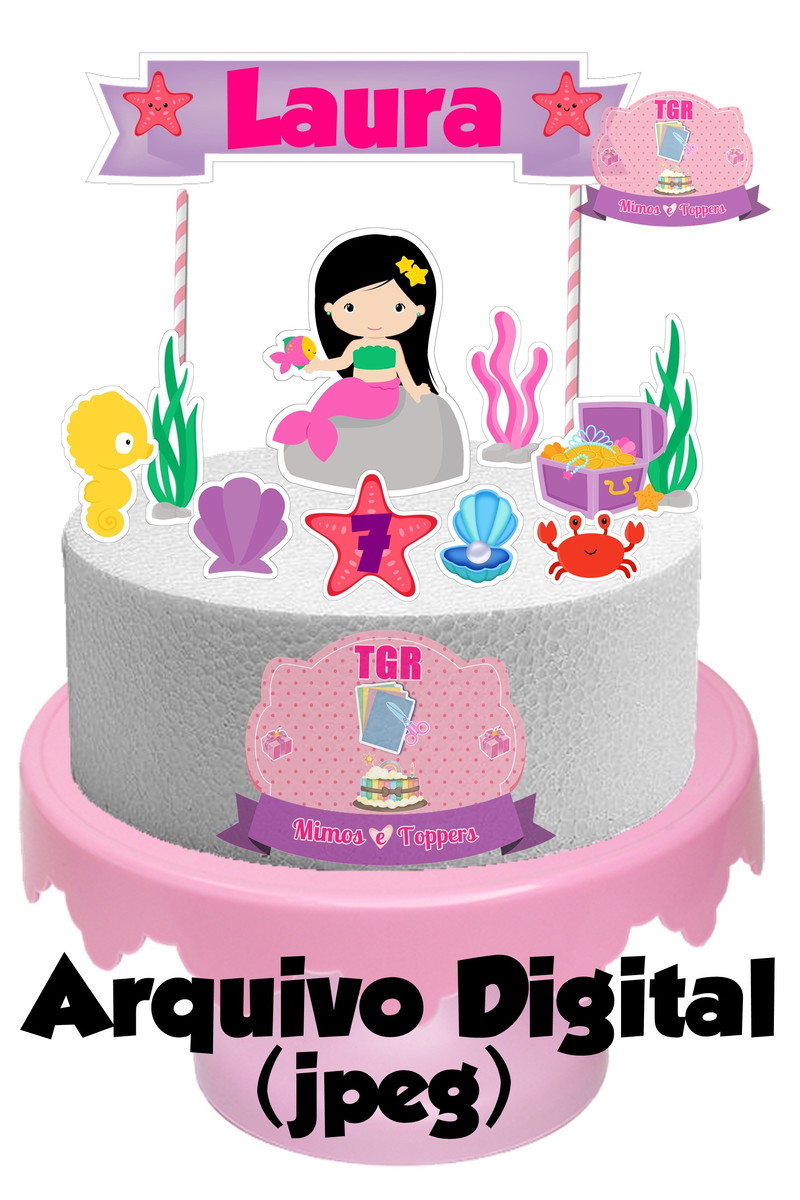 Arquivo Digital - Topo de bolo Sereia cute 1