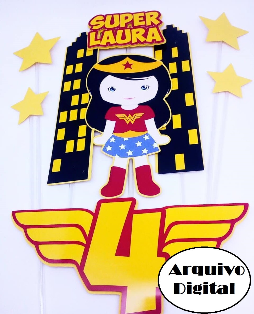 Arquivo Silhouette Topo de Bolo Mulher Maravilha Criança