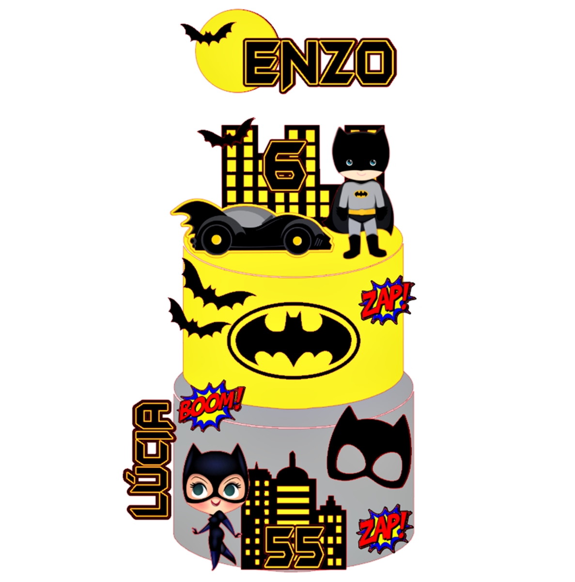 Arquivo de Corte - Topo de Bolo Batman e Mulher Gato