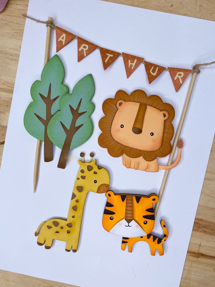 Arquivo Topo de Bolo Bebê Safari Minimalista - Silhouette