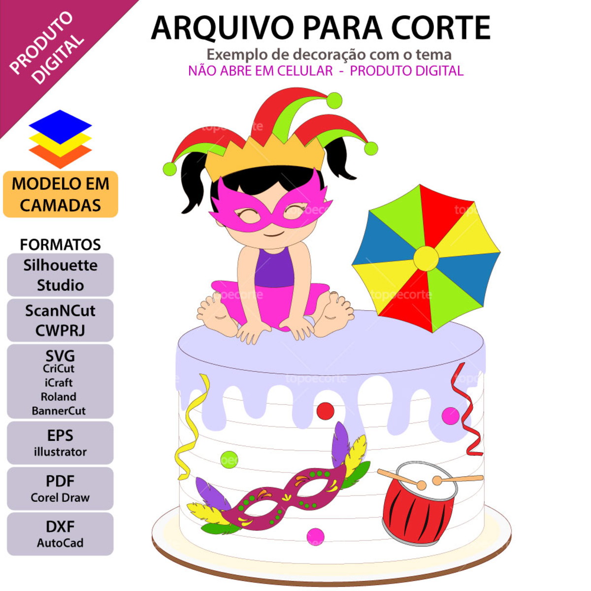 Arquivo Topo de Bolo Carnaval Bebê com Gorro +1 Arquivo - Imagem 3