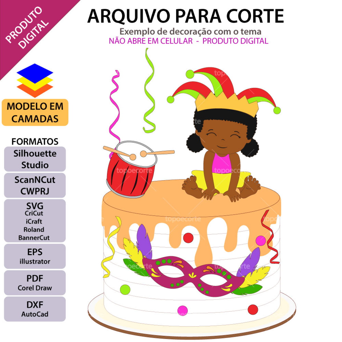 Arquivo Topo de Bolo Carnaval Bebê com Gorro +1 Arquivo - Imagem 2