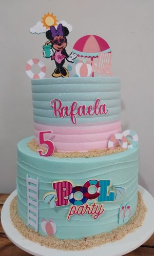 Arquivo Topo de Bolo em Camadas Minnie Pool Party