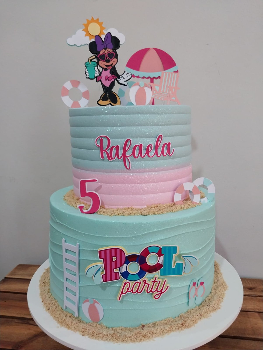 Arquivo Topo de Bolo em Camadas Minnie Pool Party