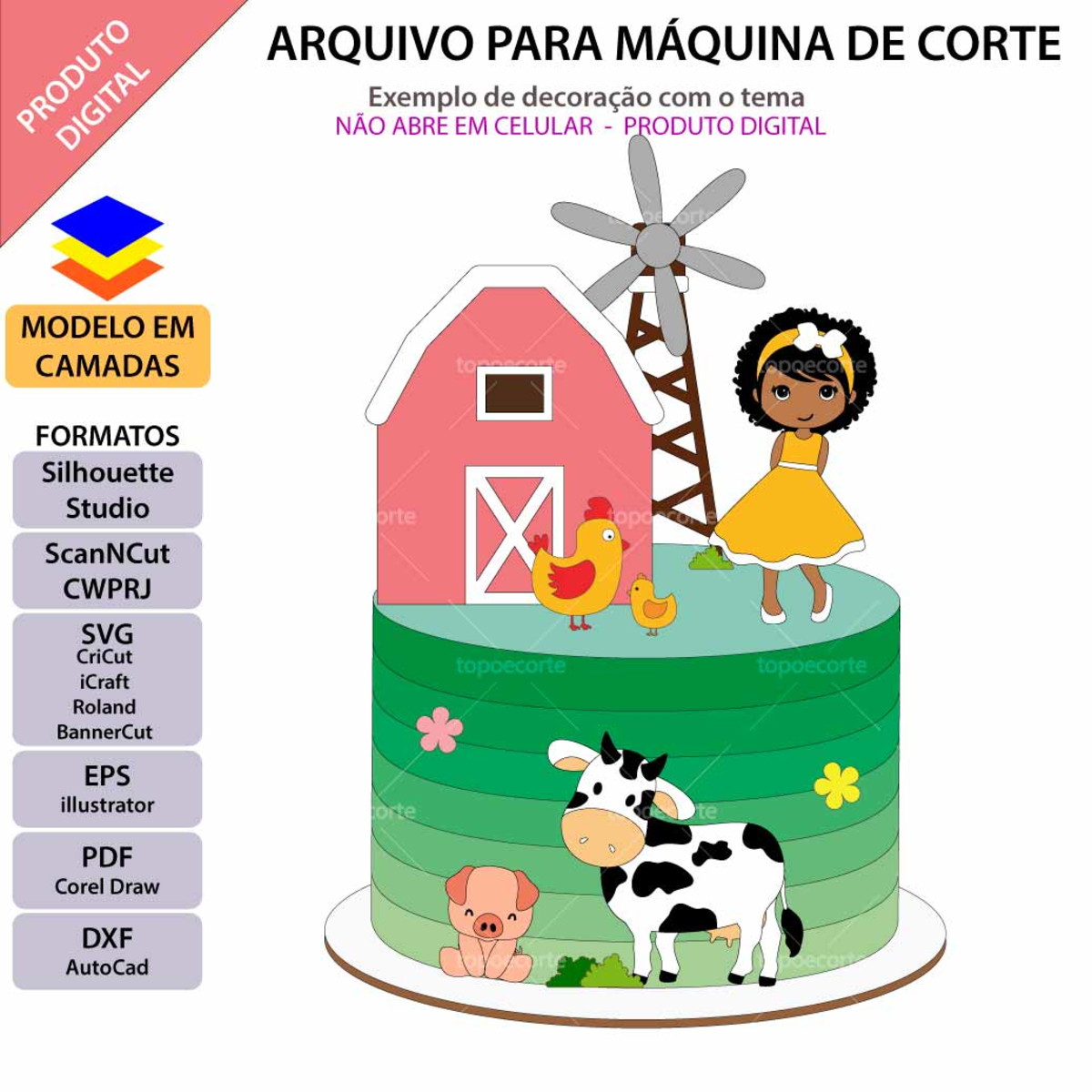 Arquivo Topo de Bolo Fazendinha Menina +1 Arquivo da Loja - Imagem 2