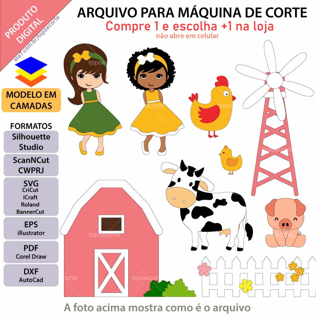 Arquivo Topo de Bolo Fazendinha Menina +1 Arquivo da Loja