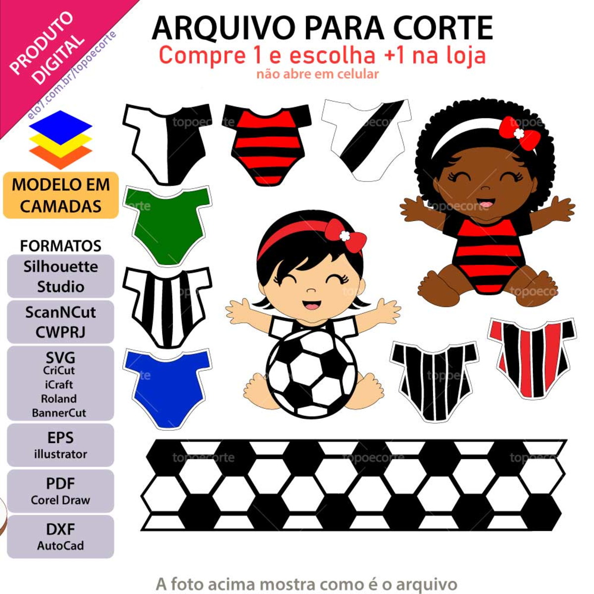 Arquivo Topo de Bolo Futebol Bebê Menina +1 Arquivo da Loja
