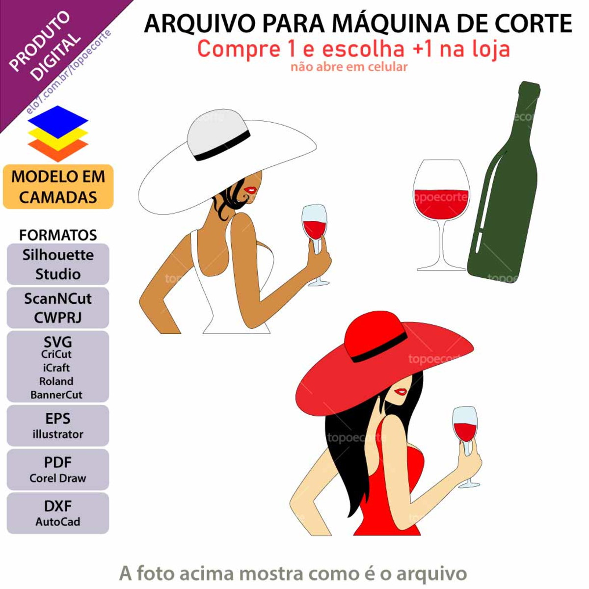 Arquivo Topo de Bolo Mulher Elegante Chapéu +1 Arquivo