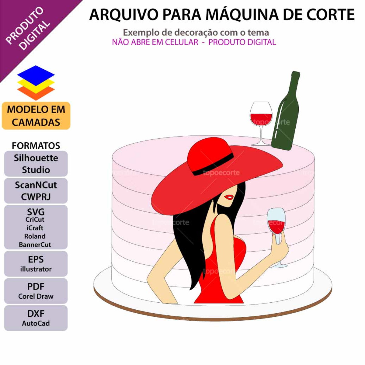 Arquivo Topo de Bolo Mulher Elegante Chapéu +1 Arquivo - Imagem 2