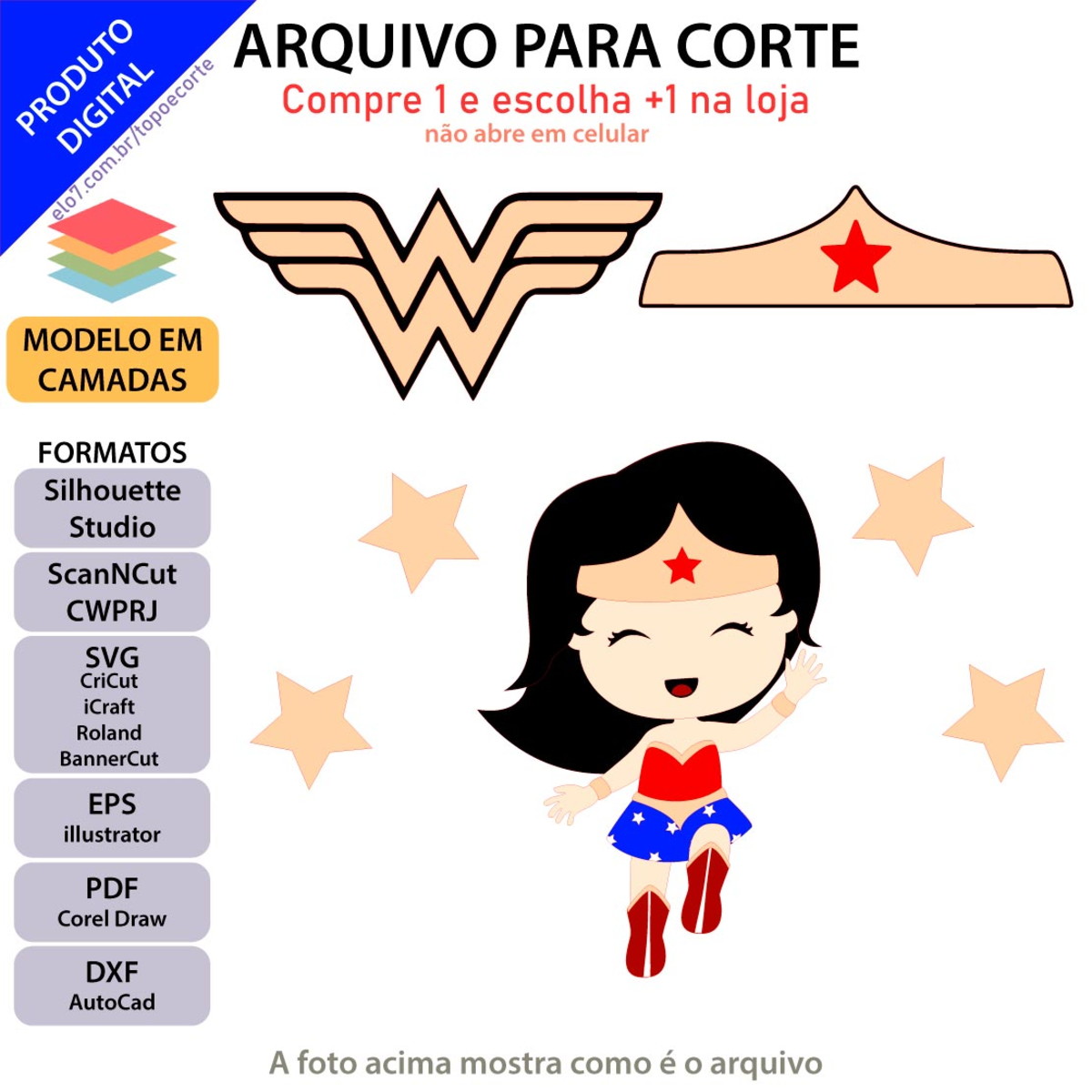ARQUIVO Topo de bolo Mulher Maravilha Mini +1 arquivo - Imagem 2