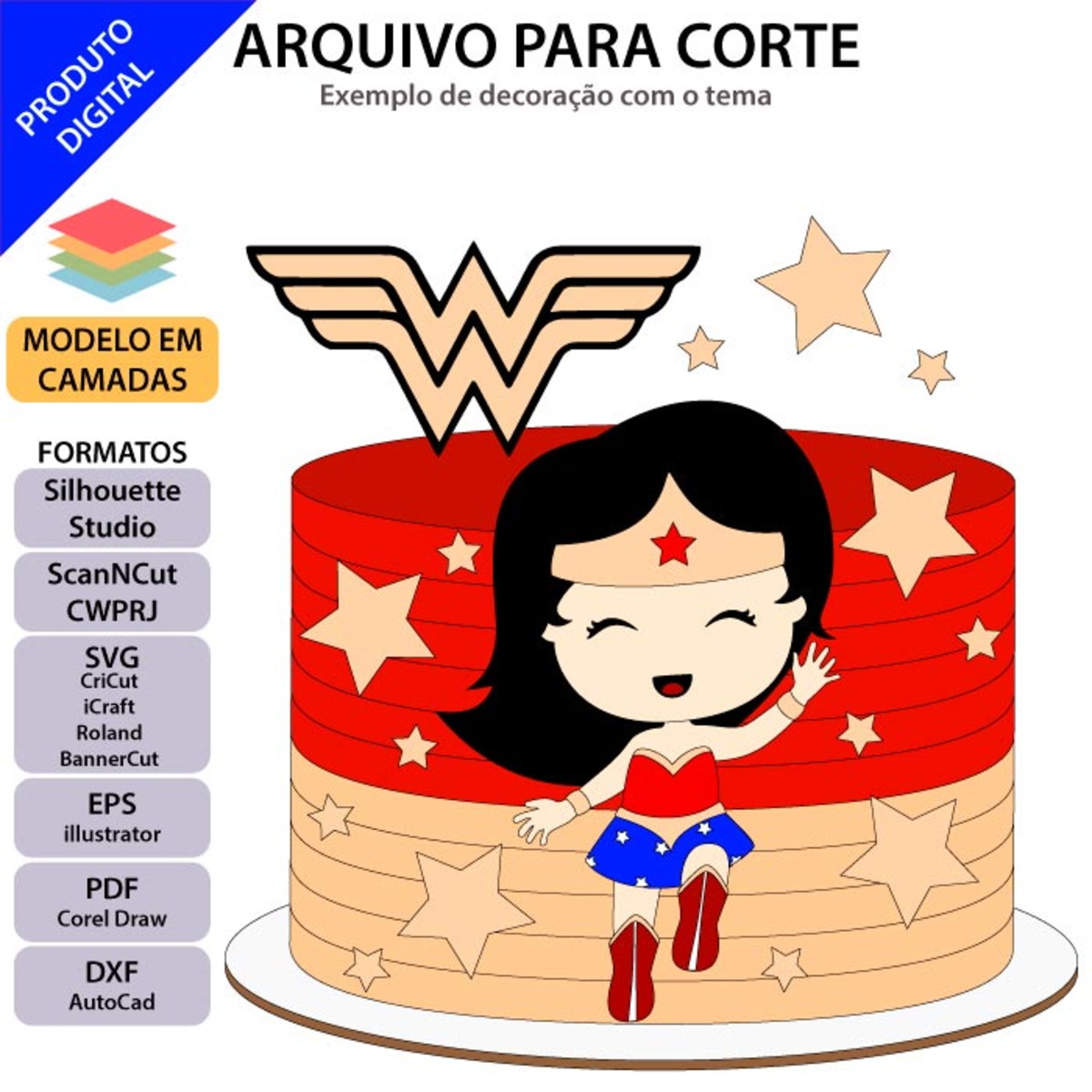 ARQUIVO Topo de bolo Mulher Maravilha Mini +1 arquivo