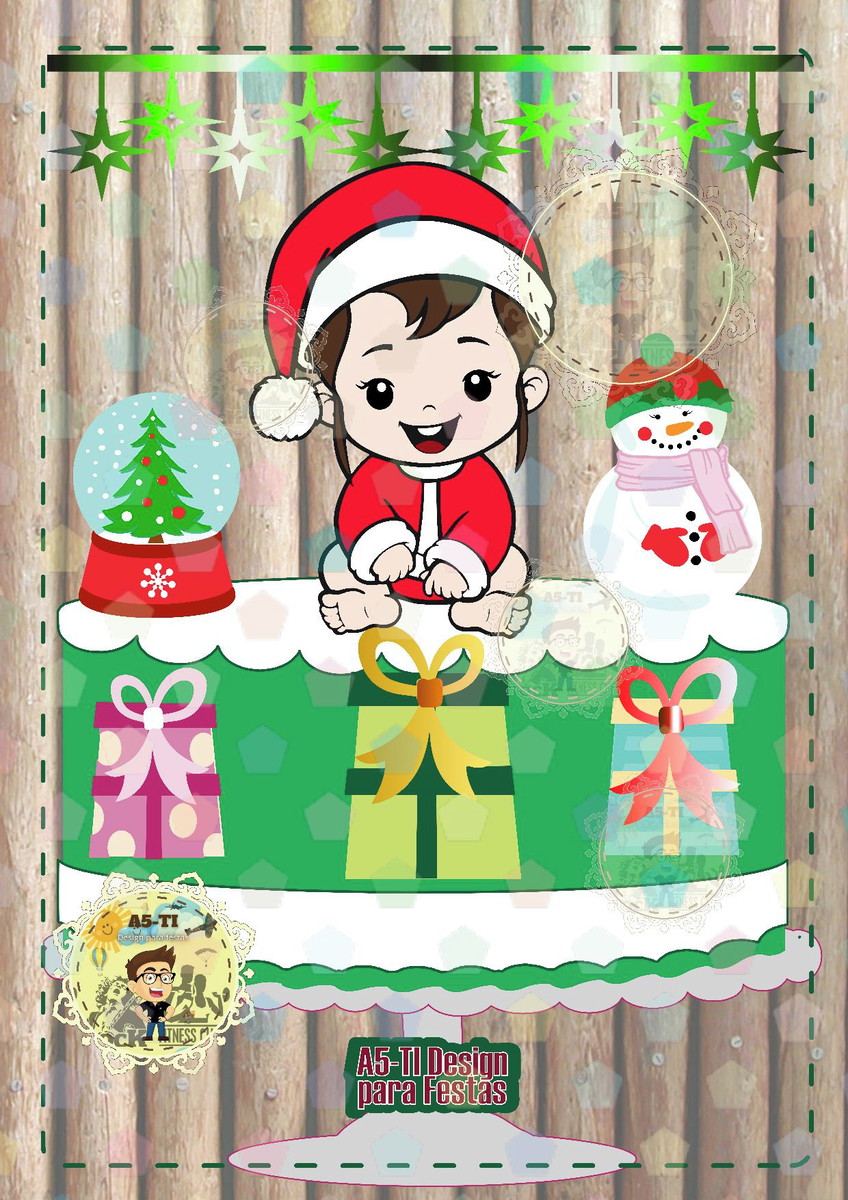 708 - Arquivo Topo de Bolo Natal Menino Camadas Studio