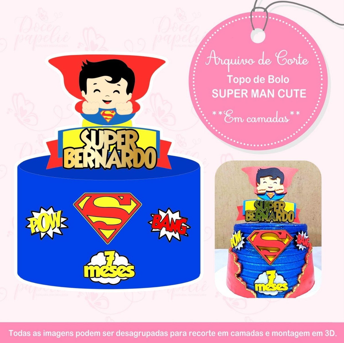 Arquivo Topo de Bolo Super Man Cute 3d