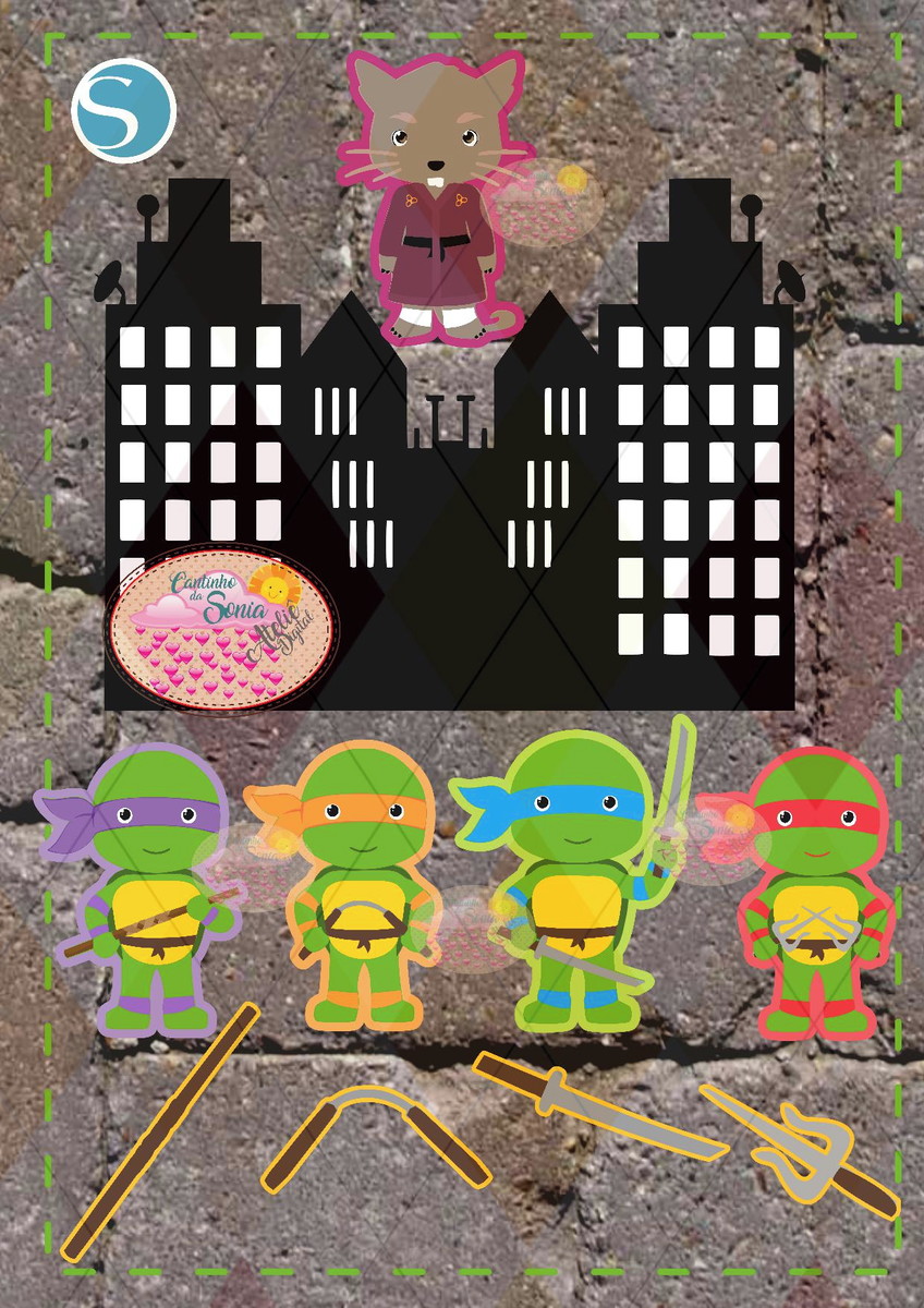 Arquivo Topo de bolo Tartarugas Ninjas CUTE CAMADAS - 1262