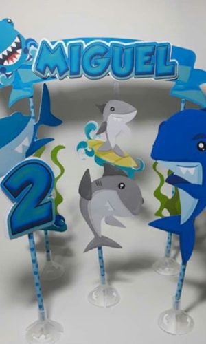 Arquivo topo de bolo Tubarão baby shark 2