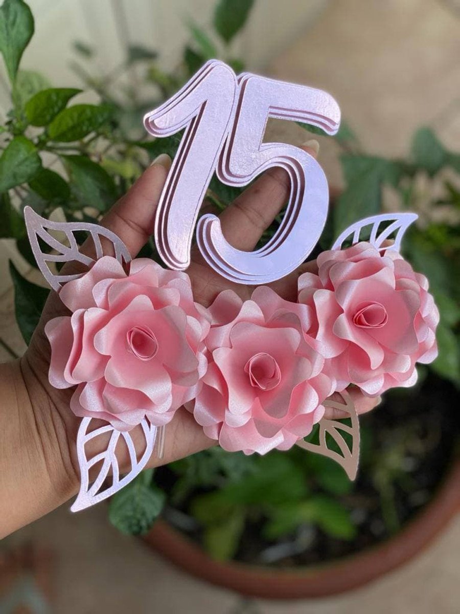 Arquivos de Corte Topo de Bolo 15 Anos com Flores 3d