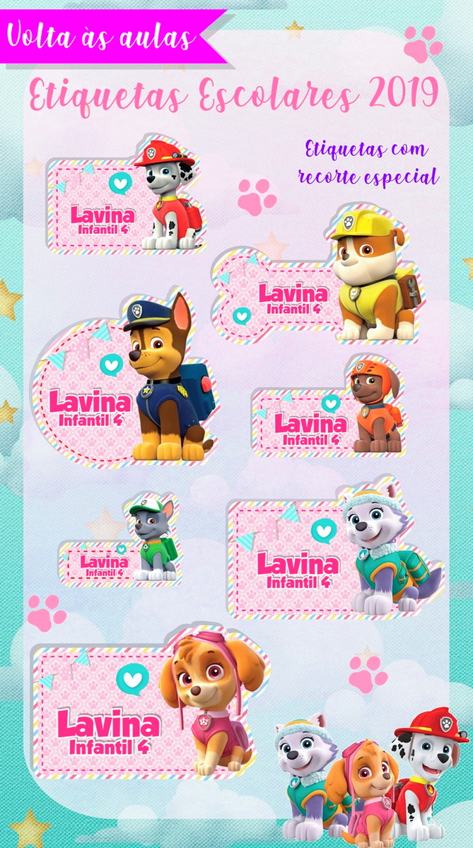 Etiquetas escolar patrulha canina menina e menino - Imagem 2