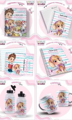 Arquivo de Corte Combo Etiqueta Escolar Patrulha Canina Rosa