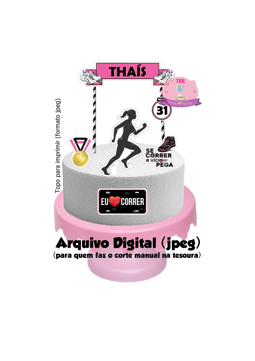 Arte Digital Topo de bolo Corrida feminino p/ imprimir jpeg