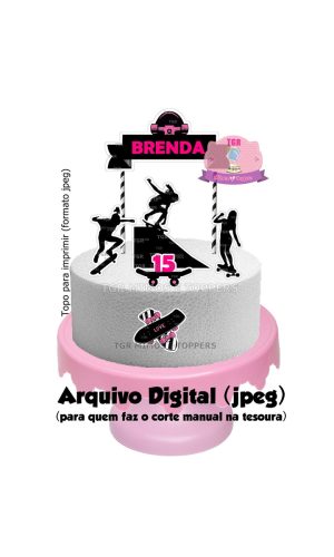 Arte Digital Topo de Bolo Skate feminino para imprimir jpeg
