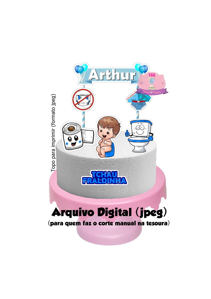 Arte Digital - Topo de bolo Tchau Fraldinha menino jpeg