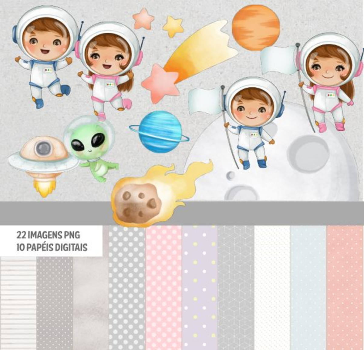 Kit Digital Astronauta Aquarelado 1111
