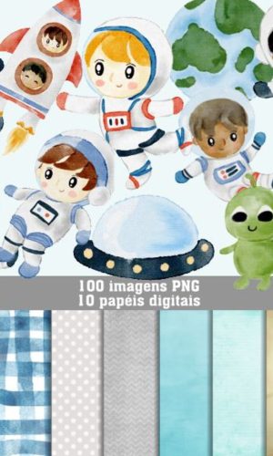 Kit Digital Astronauta Aquarelado 1282