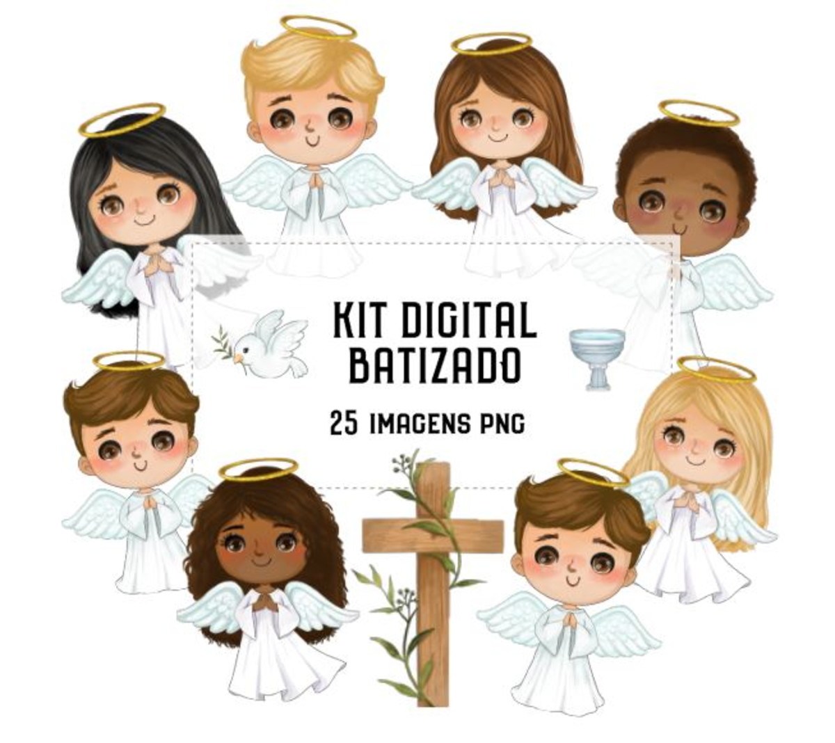 Kit Digital Batizado Aquarela 1954