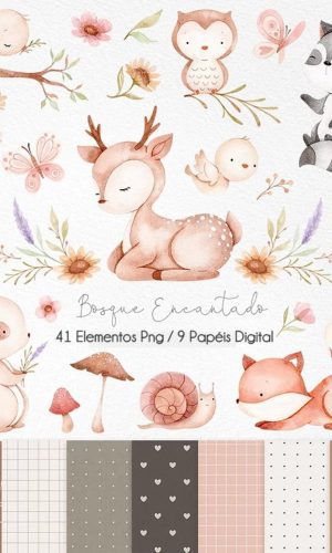 Kit Digital Bosque Aquarelado 1594