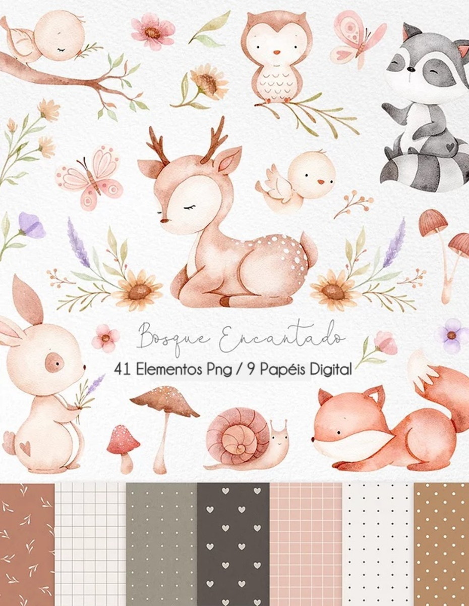 Kit Digital Bosque Aquarelado 1594