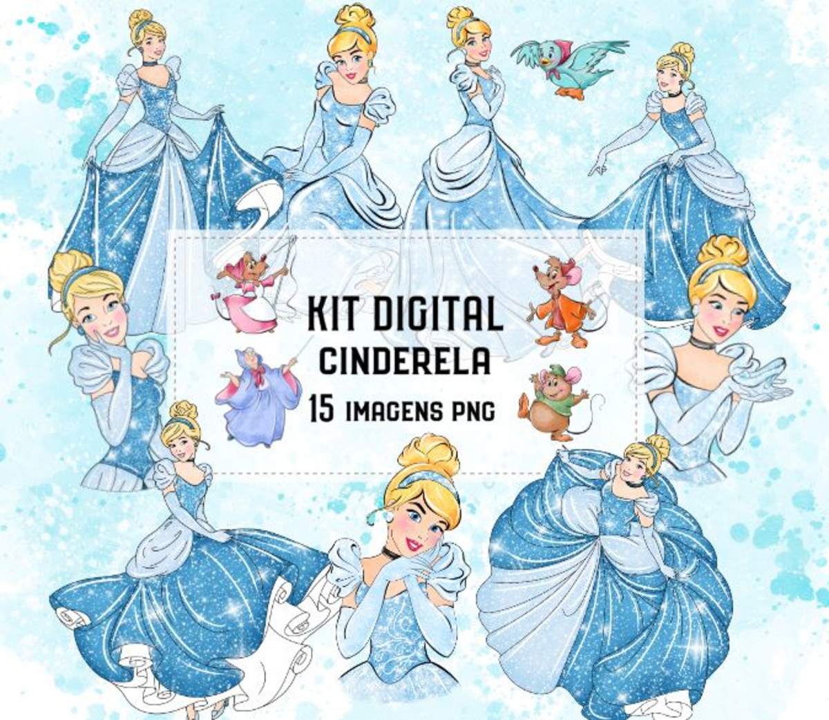Kit Digital Cinderela Aquarelado 1787
