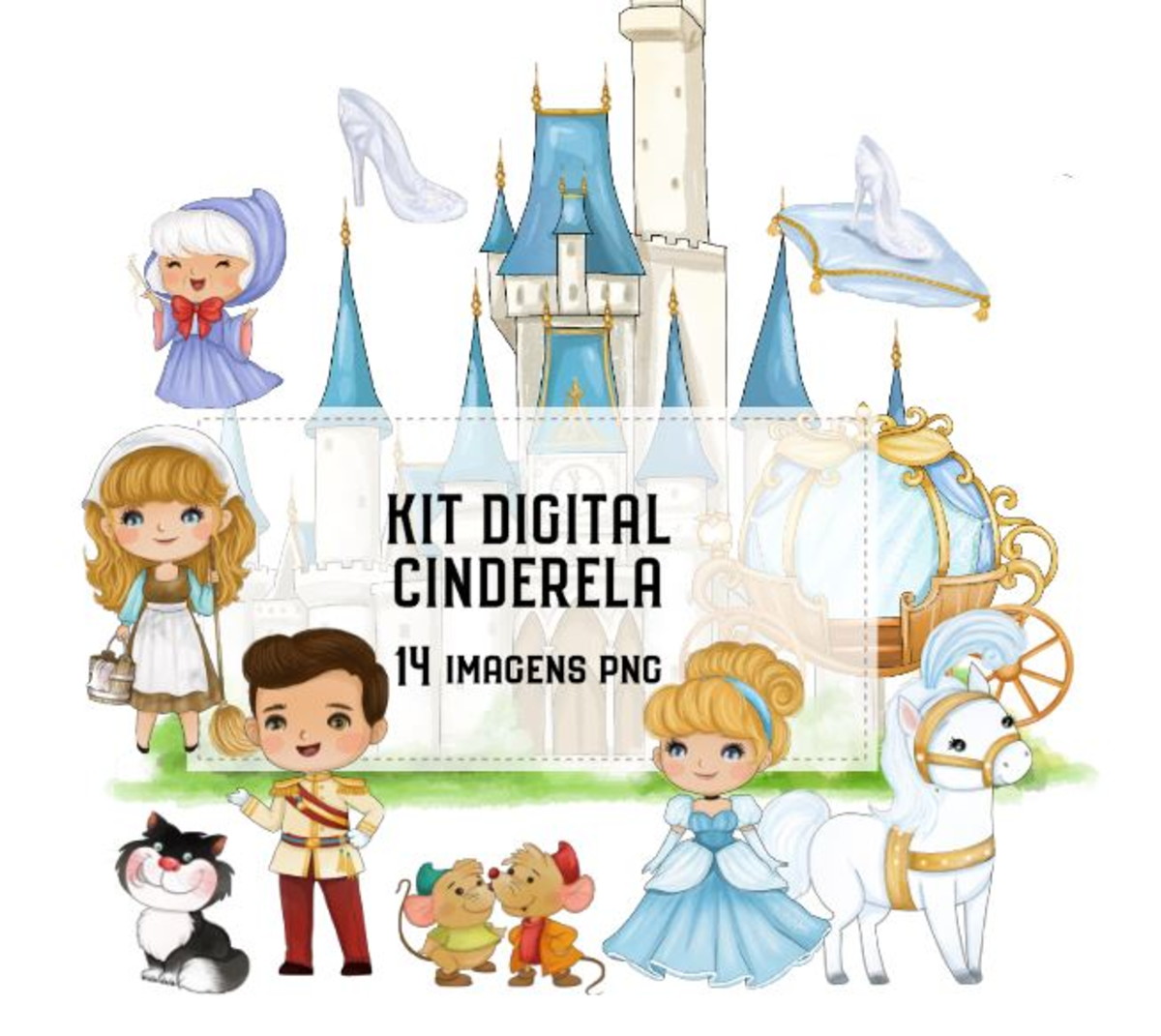 Kit Digital Cinderela Aquarelado 1957