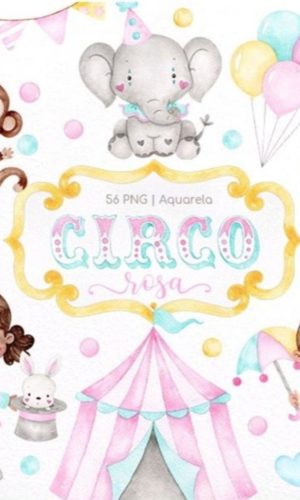 Kit Digital Circo Rosa Aquarelado 160