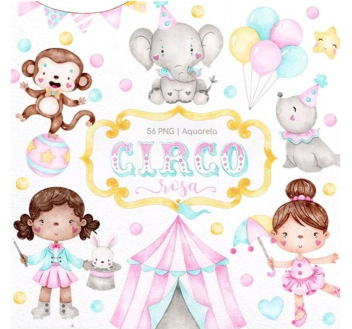 Kit Digital Circo Rosa Aquarelado 160