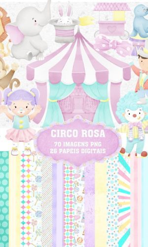 Kit Digital Circo Rosa Aquarelado 529