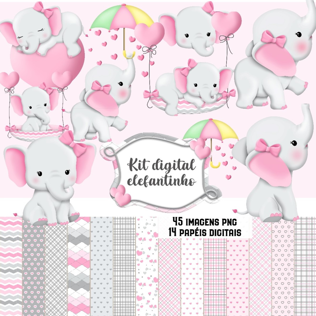 Kit Digital Elefantinho Rosa #1829#