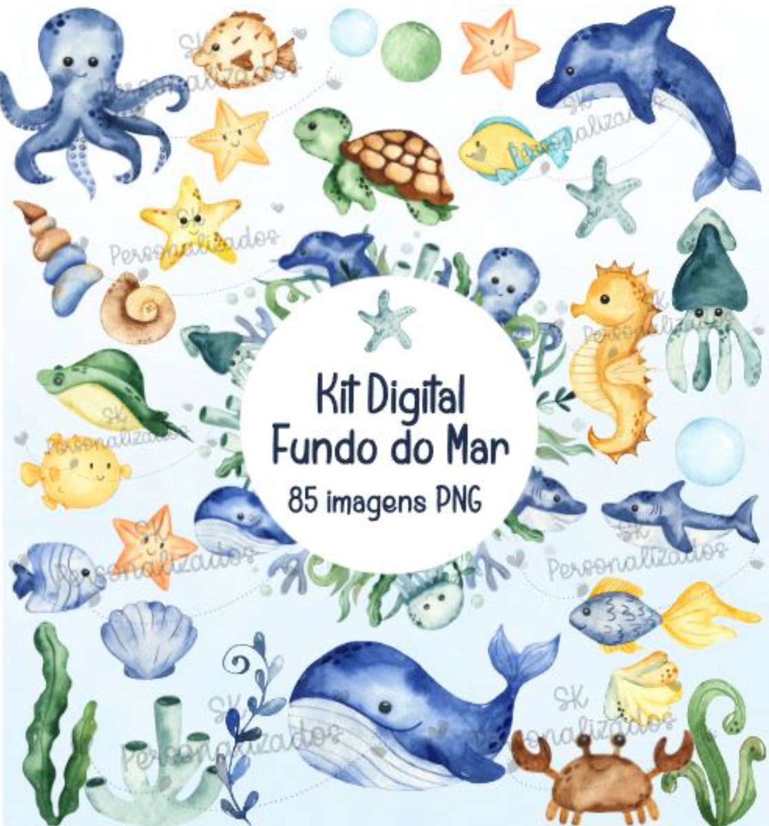 Kit Digital Fundo do Mar Aquarelado 890