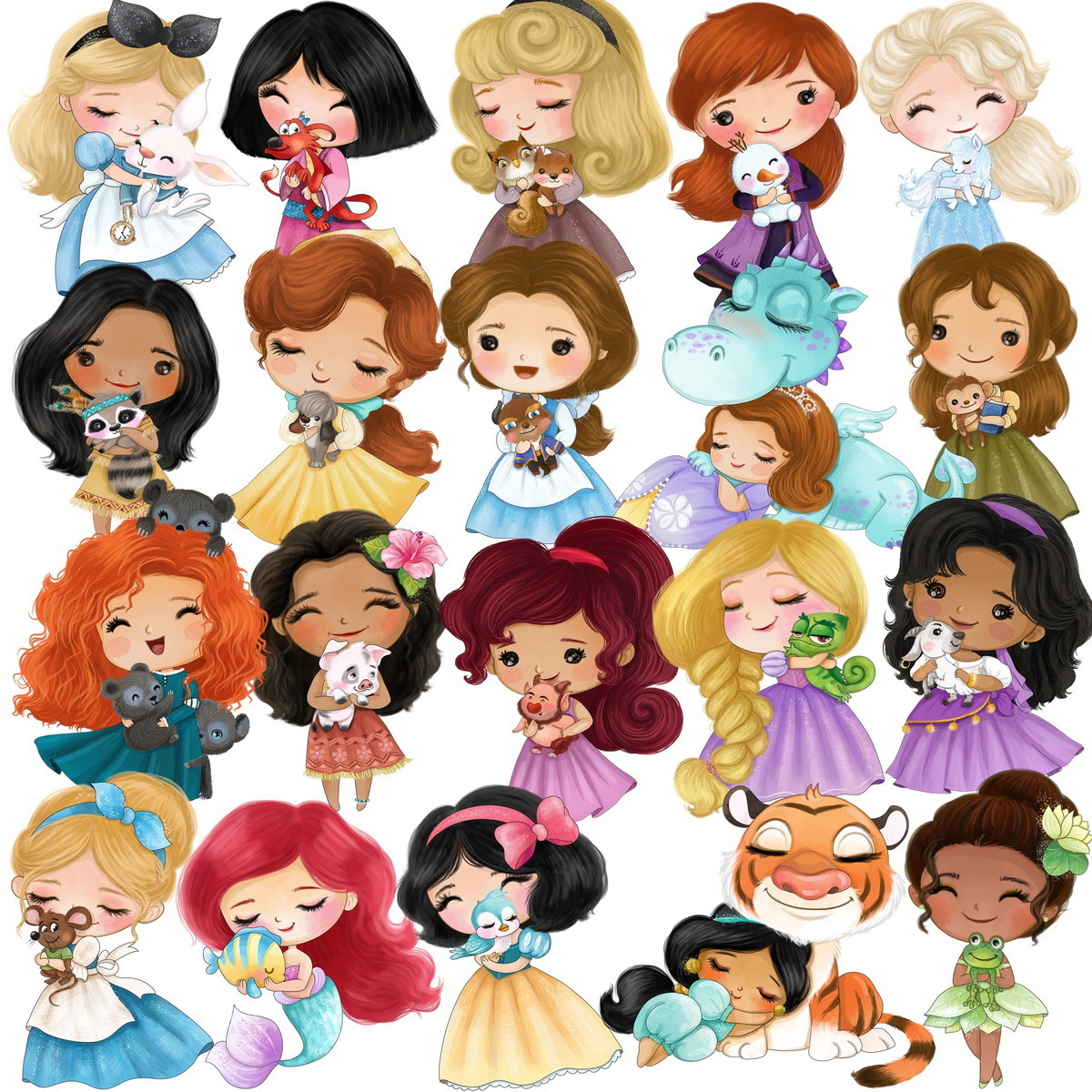 Kit Digital Princesas e Animais Aquarela 1033