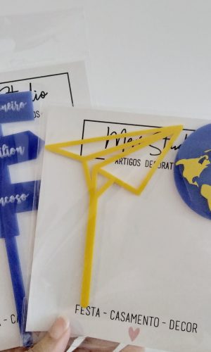 Kit Topo de bolo em acrílico Tema Viagem